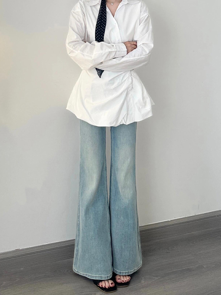 Light Blue Low-Waist Flared Jeans for Women - Summer Slim Wide-Leg Floor-Length Pants Light Blue Low-Waist Flared Jeans for Women - Summer Slim Wide-Leg Floor-Length Pants