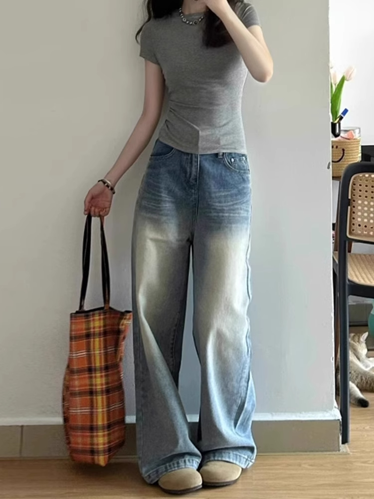 Light Blue Wide-Leg Jeans for Women - High-Waisted, Loose Fit, Slimming Summer Style, Versatile Straight-Leg Pants Light Blue Wide-Leg Jeans for Women - High-Waisted, Loose Fit, Slimming Summer Style, Versatile Straight-Leg Pants