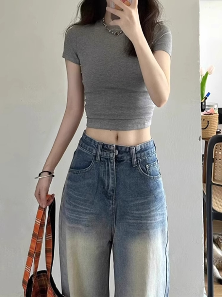 Light Blue Wide-Leg Jeans for Women - High-Waisted, Loose Fit, Slimming Summer Style, Versatile Straight-Leg Pants Light Blue Wide-Leg Jeans for Women - High-Waisted, Loose Fit, Slimming Summer Style, Versatile Straight-Leg Pants