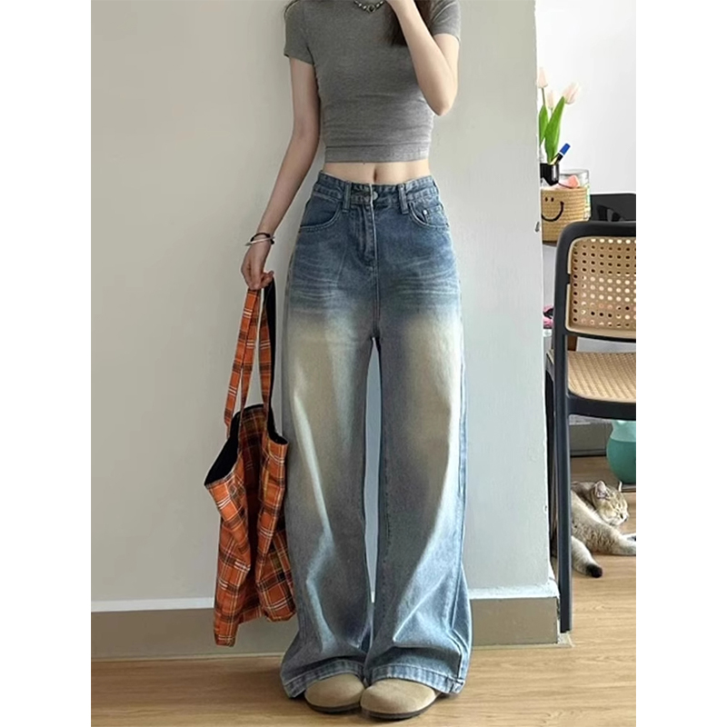 Light Blue Wide-Leg Jeans for Women - High-Waisted, Loose Fit, Slimming Summer Style, Versatile Straight-Leg Pants