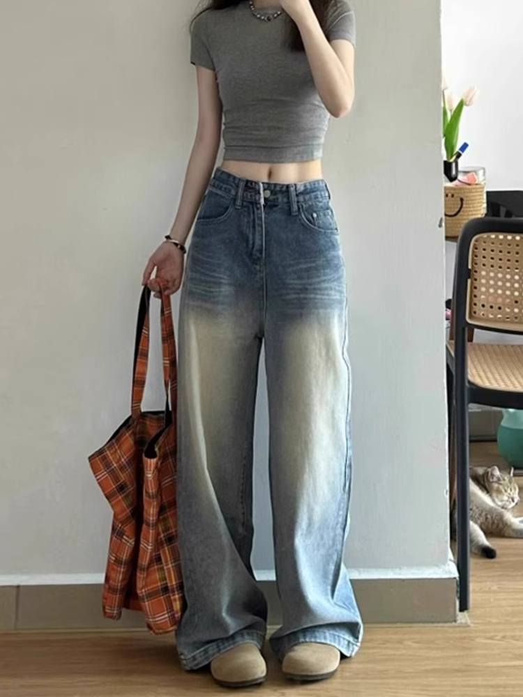 Light Blue Wide-Leg Jeans for Women - High-Waisted, Loose Fit, Slimming Summer Style, Versatile Straight-Leg Pants Light Blue Wide-Leg Jeans for Women - High-Waisted, Loose Fit, Slimming Summer Style, Versatile Straight-Leg Pants