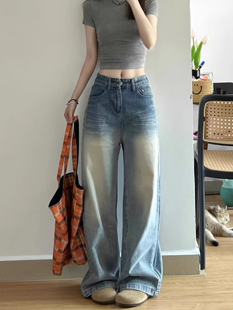 Light Blue Wide-Leg Jeans for Women - High-Waisted, Loose Fit, Slimming Summer Style, Versatile Straight-Leg Pants