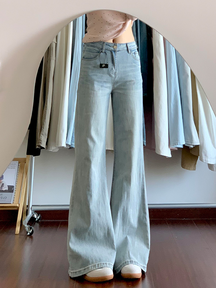 Light-Colored High-Waisted Flared Jeans for Women - Slim Wide-Leg Summer Pants, Trendy Casual Style