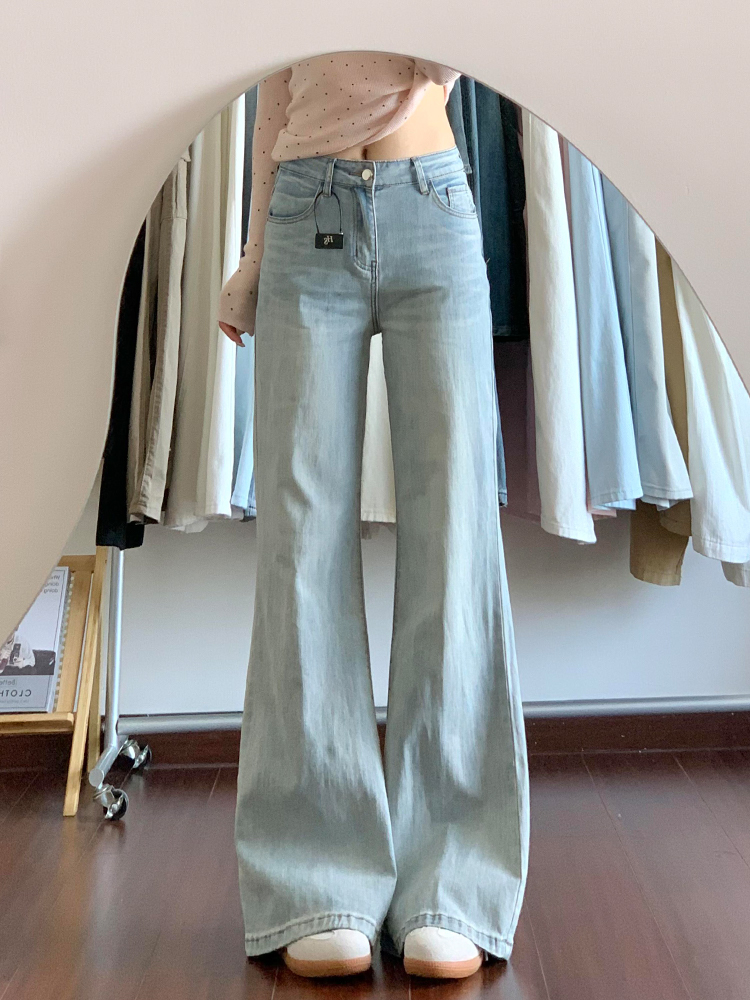Light-Colored High-Waisted Flared Jeans for Women - Slim Wide-Leg Summer Pants, Trendy Casual Style