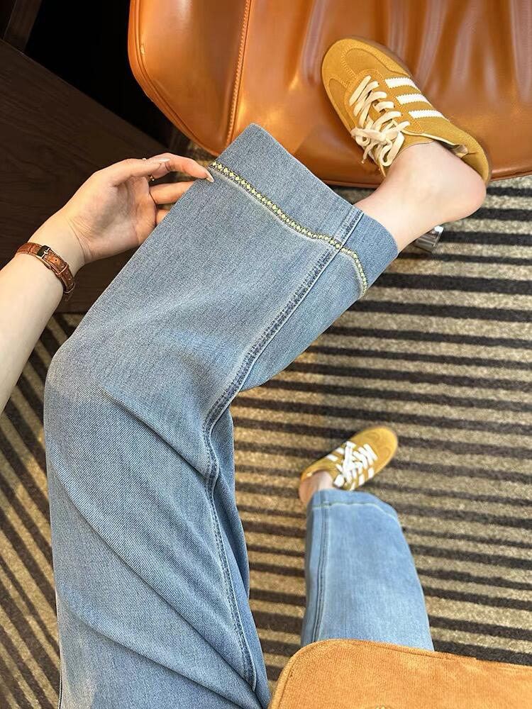 Light-Colored High-Waisted Nine-Point Straight-Leg Jeans for Women, Summer Plus Size Loose Wide-Leg Pants, 2025 Trendy Style