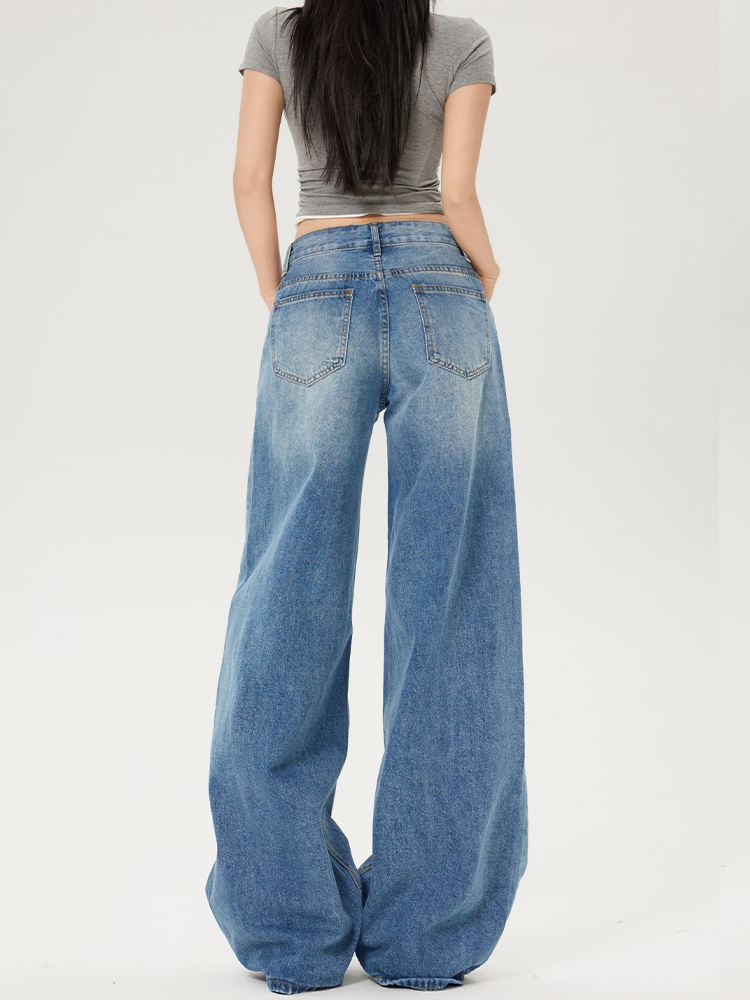 Light-Colored Low-Waist Wide-Leg Jeans for Women, Cracked Design Loose Straight-Leg Pants, 2025 Spring/Summer Fashion Light-Colored Low-Waist Wide-Leg Jeans for Women, Cracked Design Loose Straight-Leg Pants, 2025 Spring/Summer Fashion