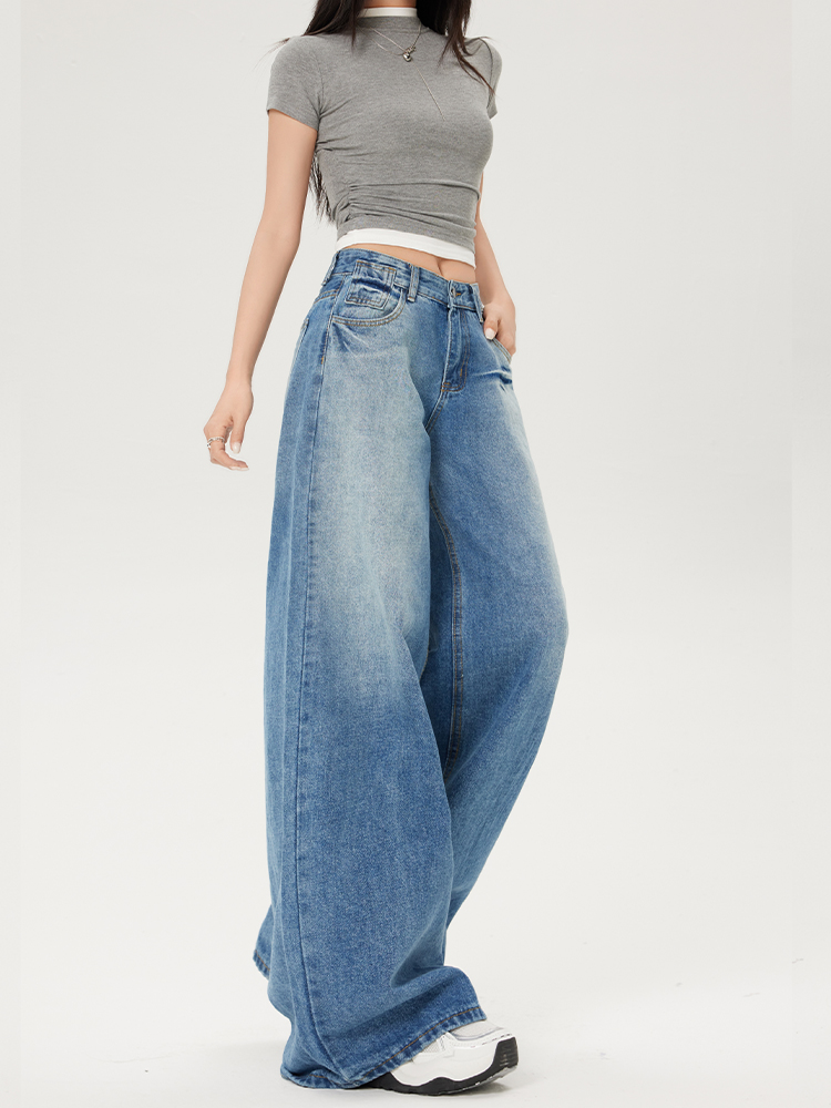 Light-Colored Low-Waist Wide-Leg Jeans for Women, Cracked Design Loose Straight-Leg Pants, 2025 Spring/Summer Fashion Light-Colored Low-Waist Wide-Leg Jeans for Women, Cracked Design Loose Straight-Leg Pants, 2025 Spring/Summer Fashion
