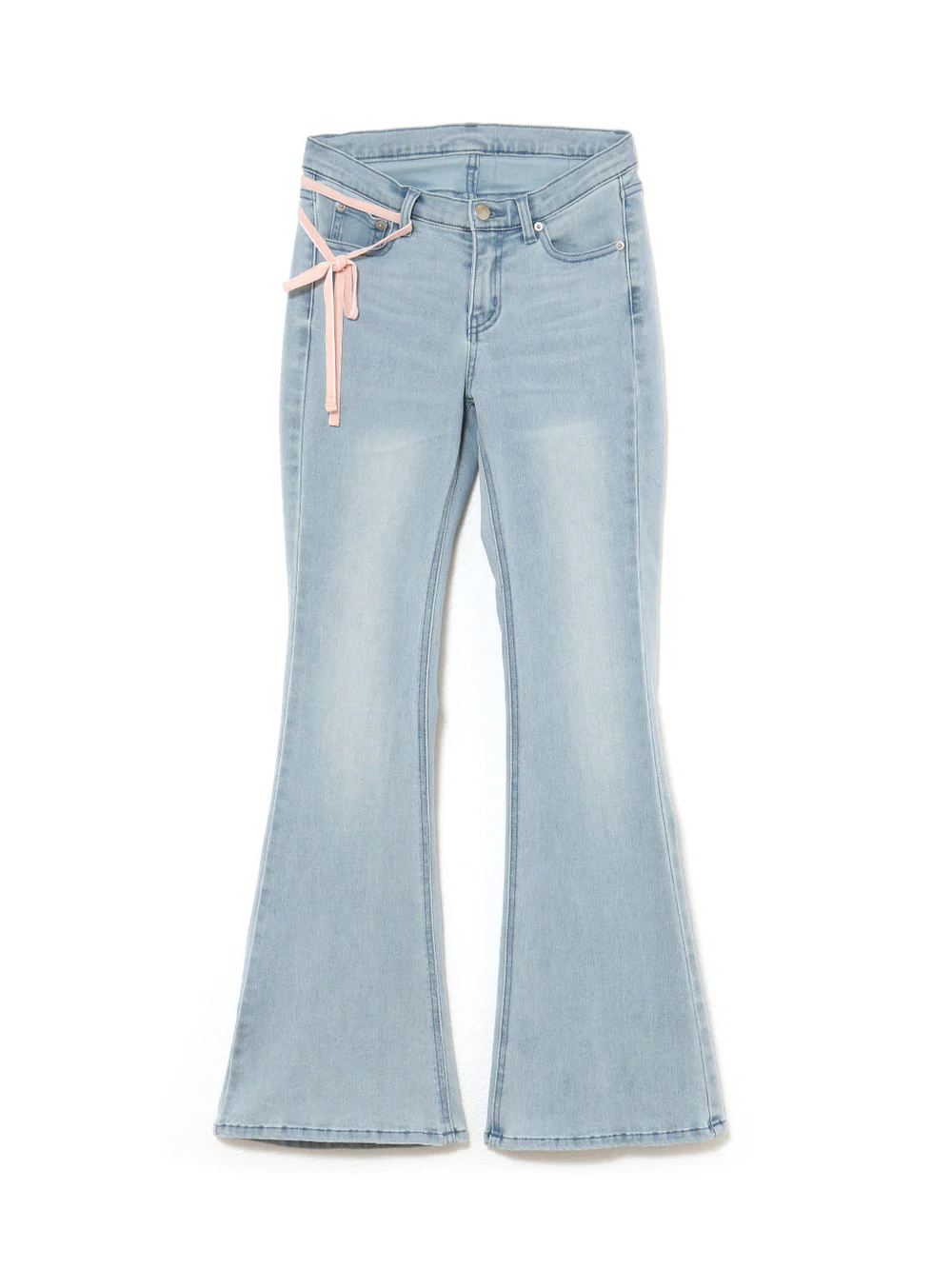 Light-Colored Slim-Fit Flared Jeans with Bowknot Detail - Summer Japanese Style Long Pants for Effortless Y2K Fashion