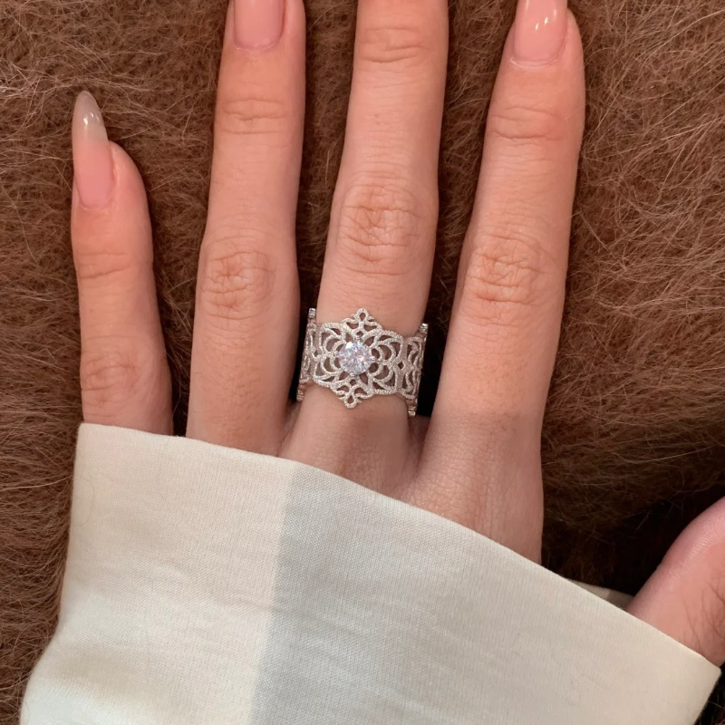 Light Luxury Adjustable Open Ring with Diamond Niche Design for Women - Versatile European American Style Jewelry Light Luxury Adjustable Open Ring with Diamond Niche Design for Women - Versatile European American Style Jewelry