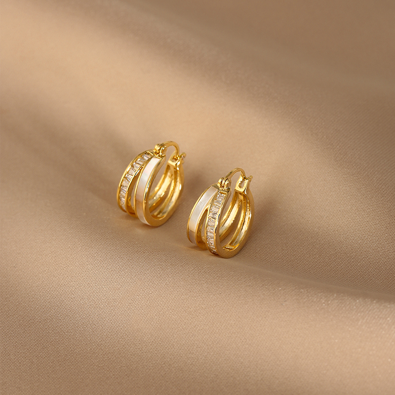 Light Luxury French-Style Gold Double Hoop Earrings for Women, Unique Minimalist Design, Versatile Fashion Ear Clips, Elegant Accessories