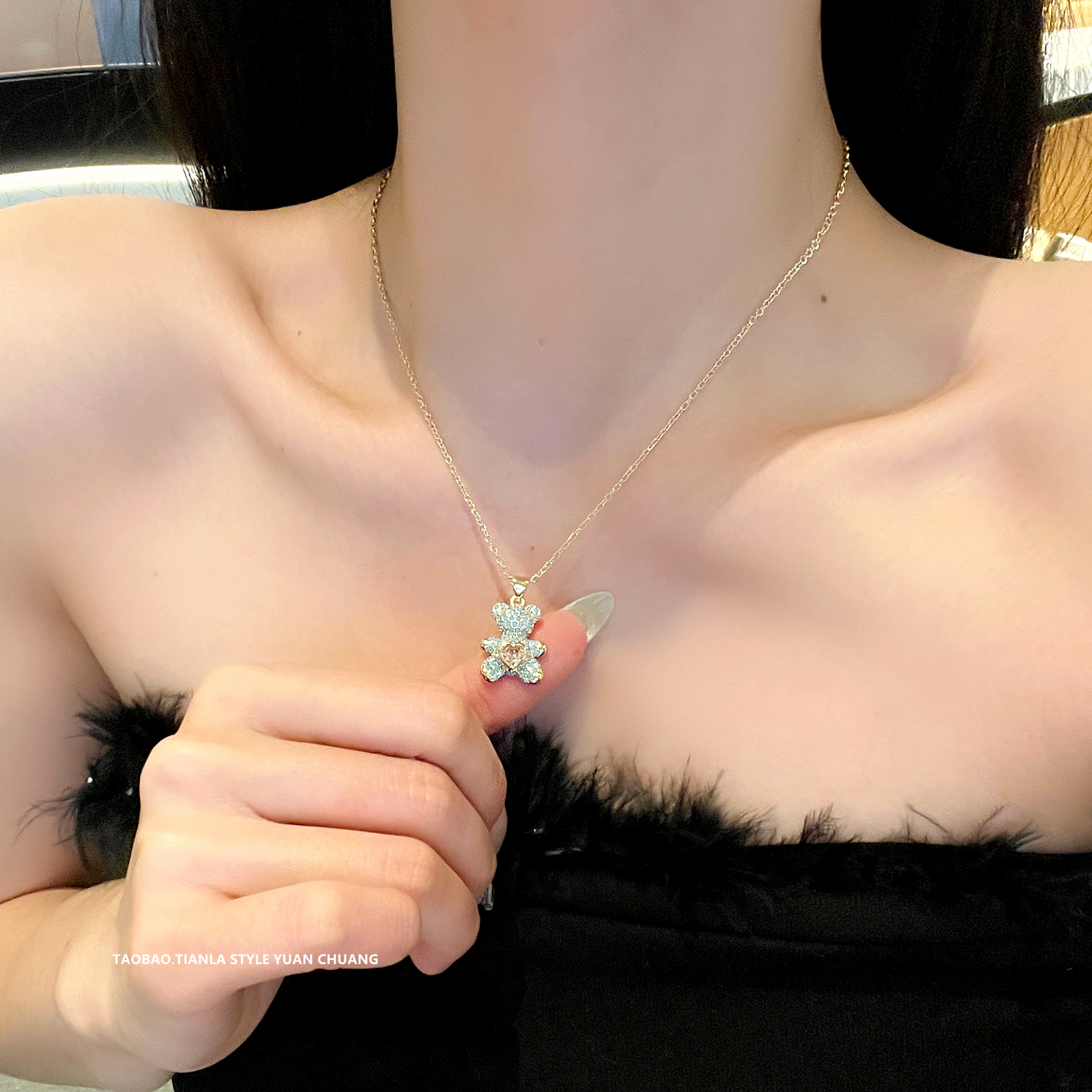 Light Luxury Full Diamond Small Bear Necklace for Women, Versatile Clavicle Chain, High-End Gift for Girlfriend Light Luxury Full Diamond Small Bear Necklace for Women, Versatile Clavicle Chain, High-End Gift for Girlfriend