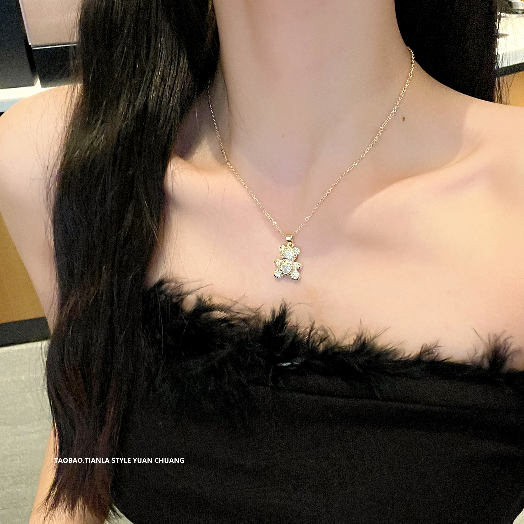 Light Luxury Full Diamond Small Bear Necklace for Women, Versatile Clavicle Chain, High-End Gift for Girlfriend Light Luxury Full Diamond Small Bear Necklace for Women, Versatile Clavicle Chain, High-End Gift for Girlfriend