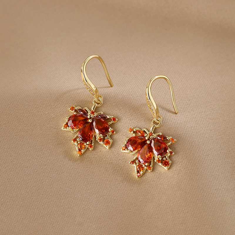 Light Luxury Red Maple Leaf Earrings for Women - High-End Autumn Winter Fashion Accessories, Trending Niche Design