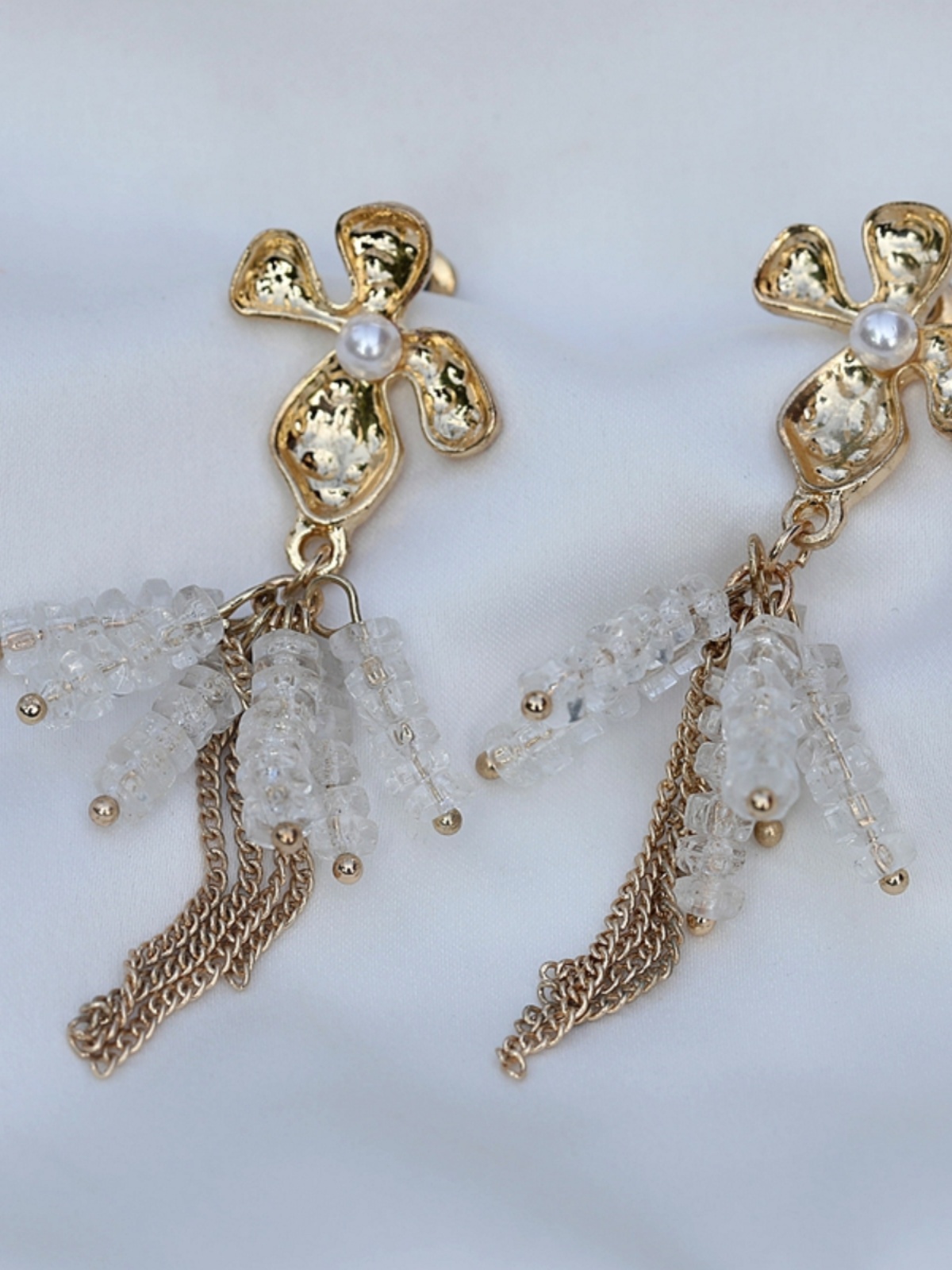 Light Luxury S925 Silver Needle Glass Crystal Tassel Earrings, Elegant Gold Flower Drop Design, Goddess-Inspired Niche Jewelry