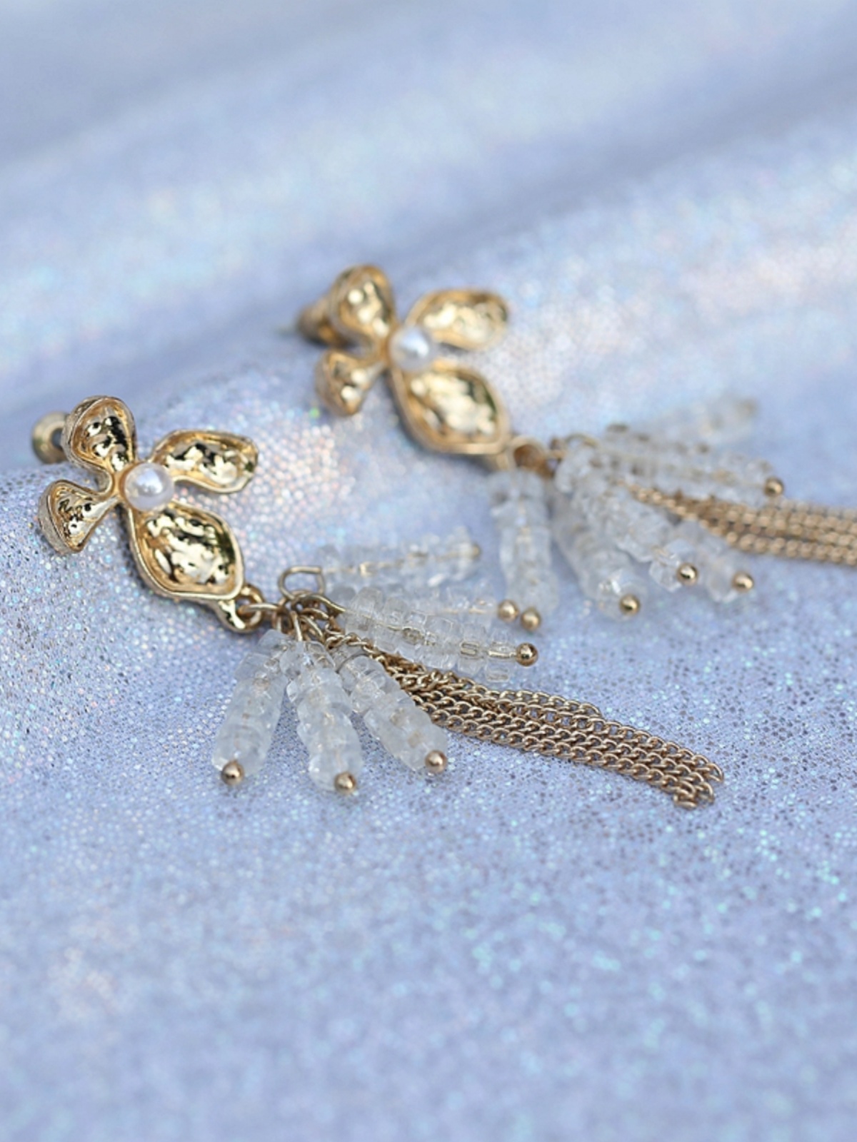 Light Luxury S925 Silver Needle Glass Crystal Tassel Earrings, Elegant Gold Flower Drop Design, Goddess-Inspired Niche Jewelry