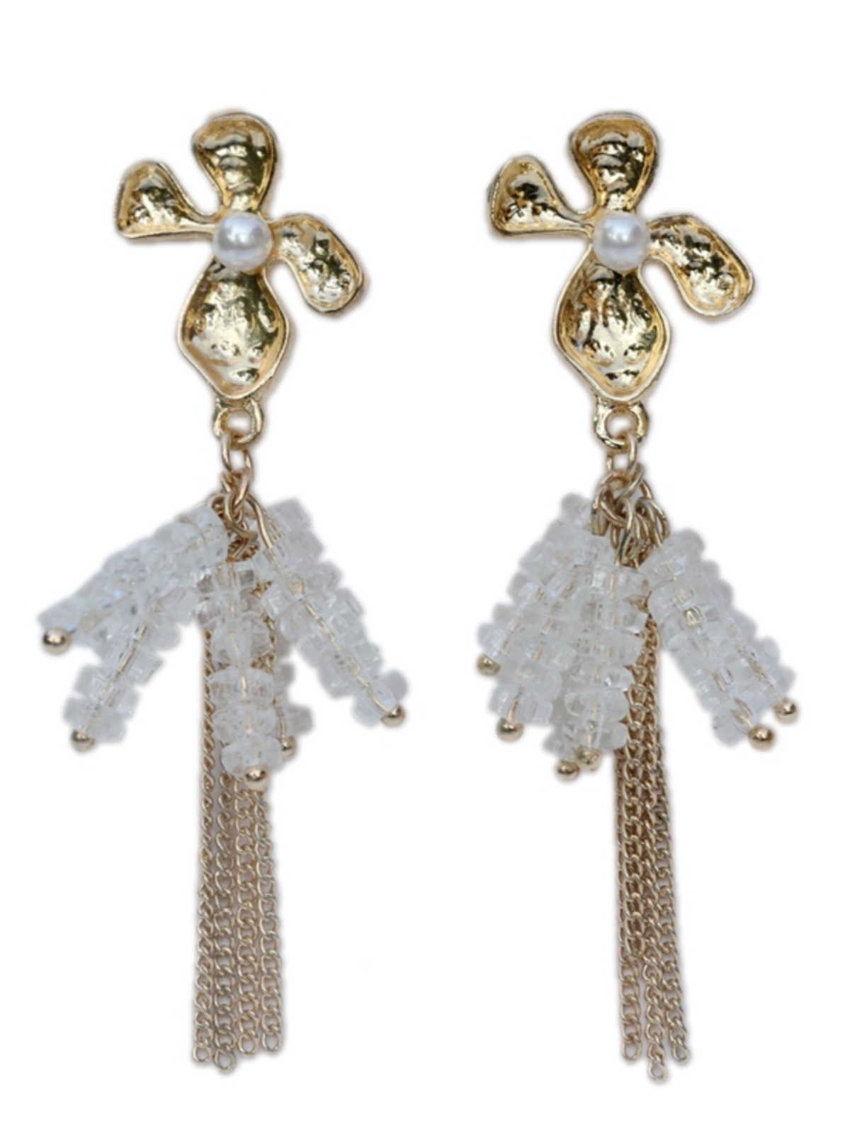 Light Luxury S925 Silver Needle Glass Crystal Tassel Earrings, Elegant Gold Flower Drop Design, Goddess-Inspired Niche Jewelry Light Luxury S925 Silver Needle Glass Crystal Tassel Earrings, Elegant Gold Flower Drop Design, Goddess-Inspired Niche Jewelry
