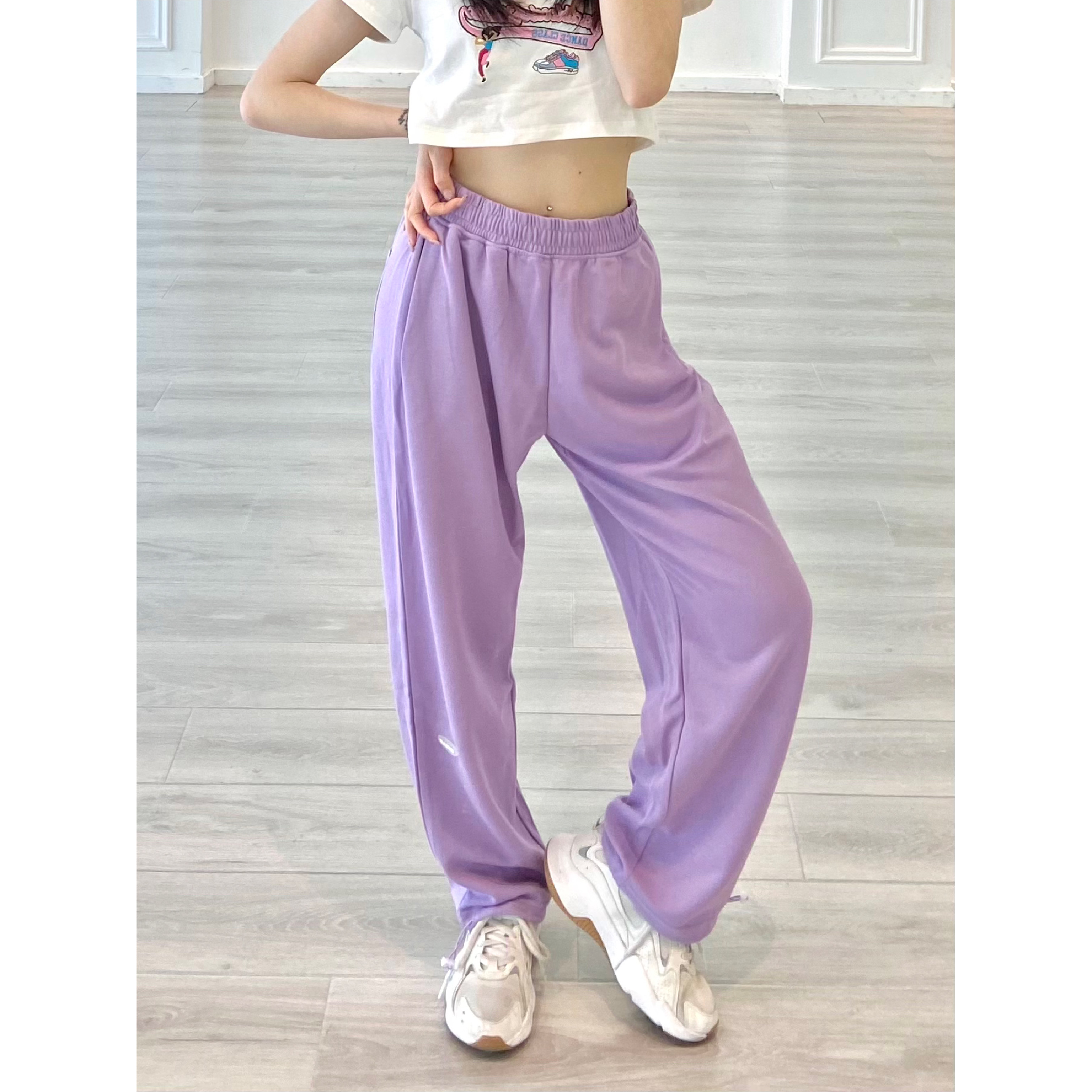 Light Purple Tapered Joggers for Women â€“ Summer 2025 Thin Jazz Straight-Leg Casual Pants, Trendy 90s Style