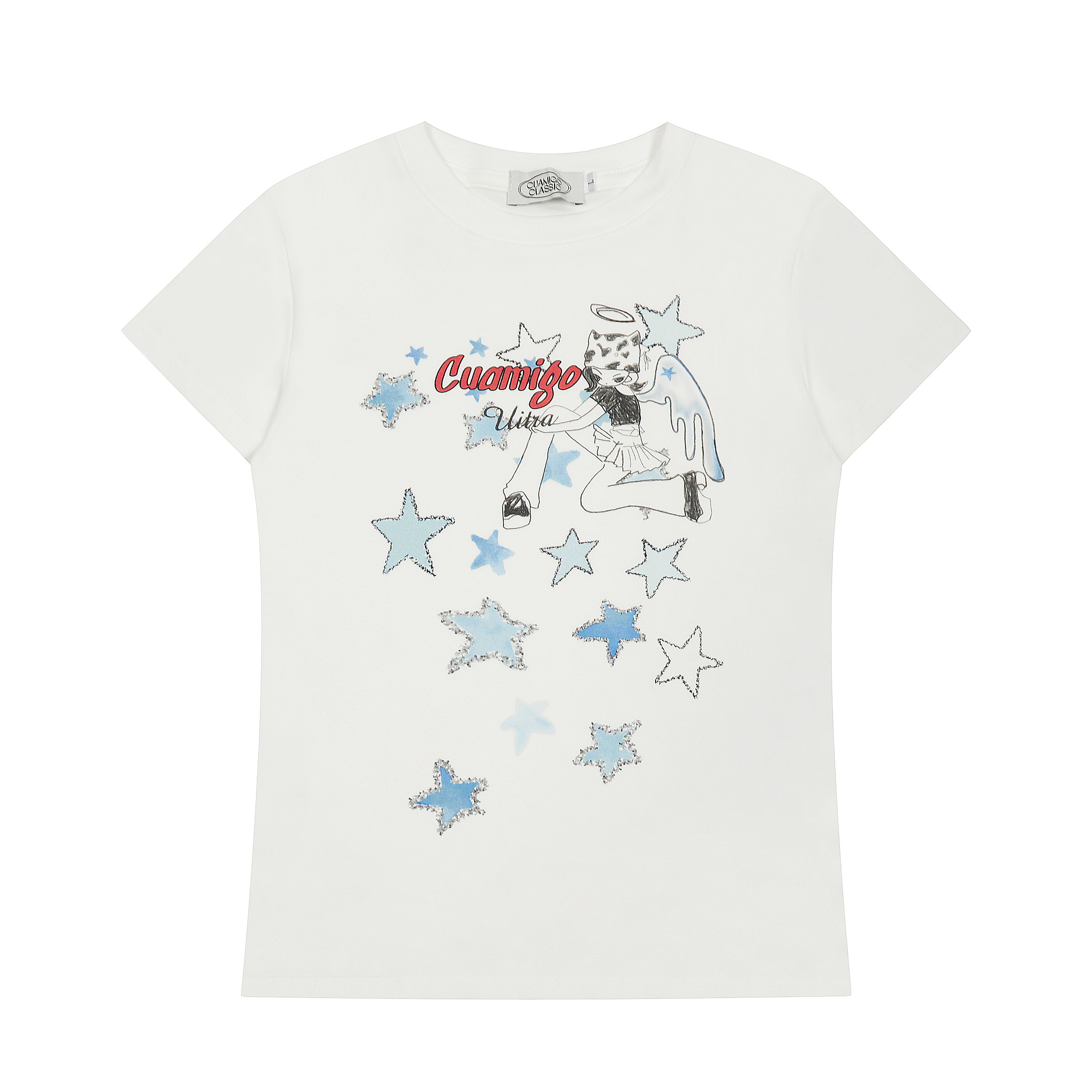 Light Y2K Star Cartoon Girl Printed Short Sleeve Slim Fit T-Shirt for Women - Retro American Style Summer Top Light Y2K Star Cartoon Girl Printed Short Sleeve Slim Fit T-Shirt for Women - Retro American Style Summer Top