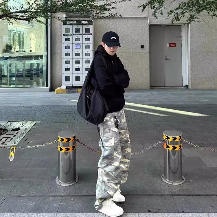 Light Yellow Camouflage Work Pants for Men - Casual Straight-Leg Wide-Leg Style for Spring and Autumn American Streetwear Light Yellow Camouflage Work Pants for Men - Casual Straight-Leg Wide-Leg Style for Spring and Autumn American Streetwear