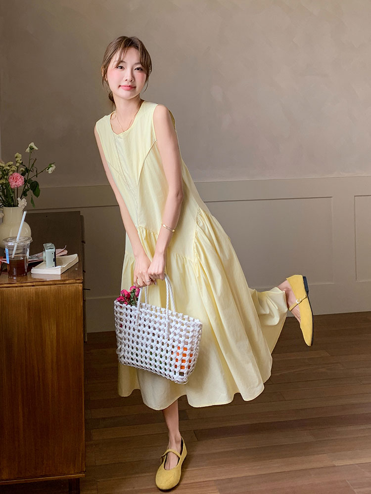 Light Yellow Sleeveless Round Neck Dress for Women - 2025 Summer Korean Style Casual Loose A-Line Skirt Trend Light Yellow Sleeveless Round Neck Dress for Women - 2025 Summer Korean Style Casual Loose A-Line Skirt Trend