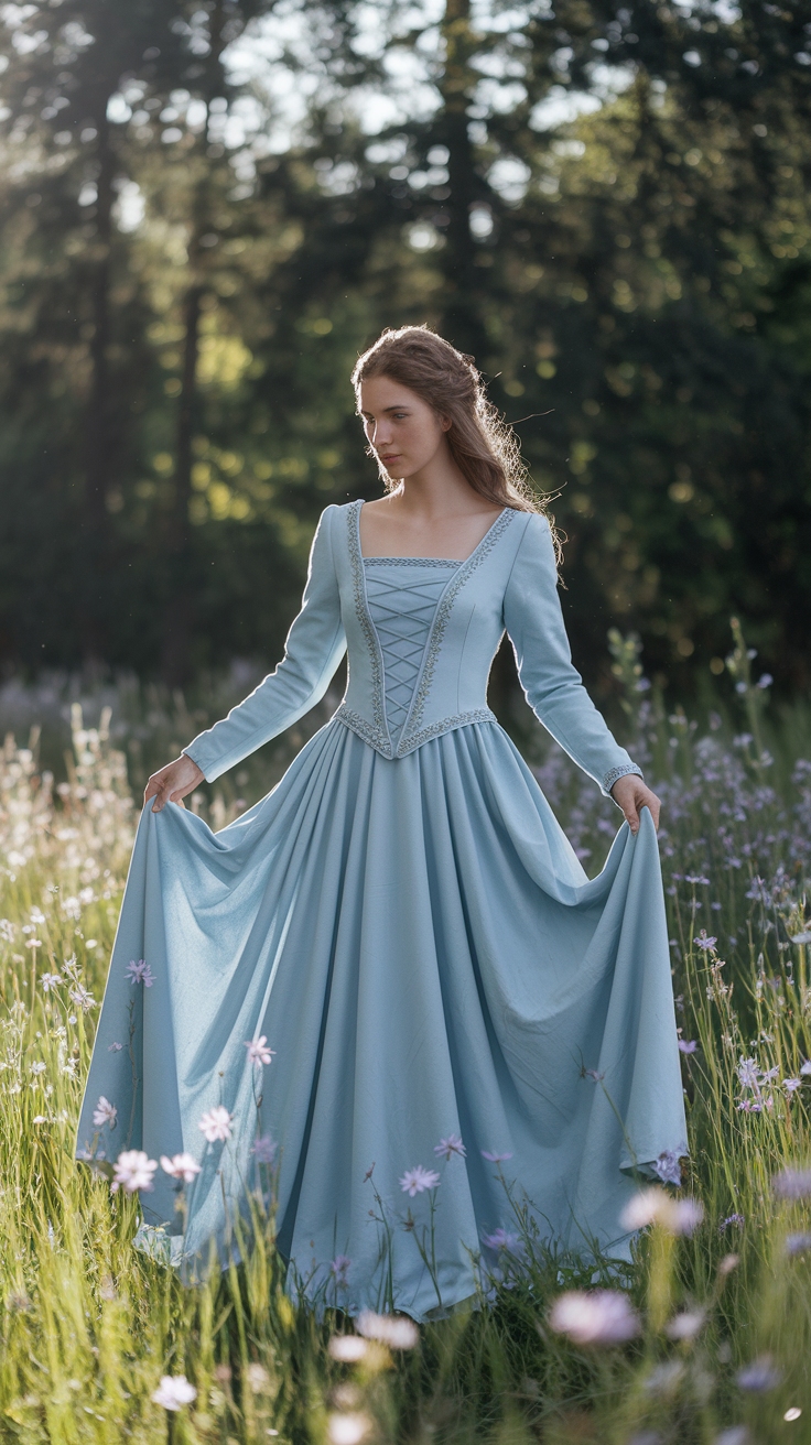 The Charm of a Light Blue Medieval Dress for Events outfit idea