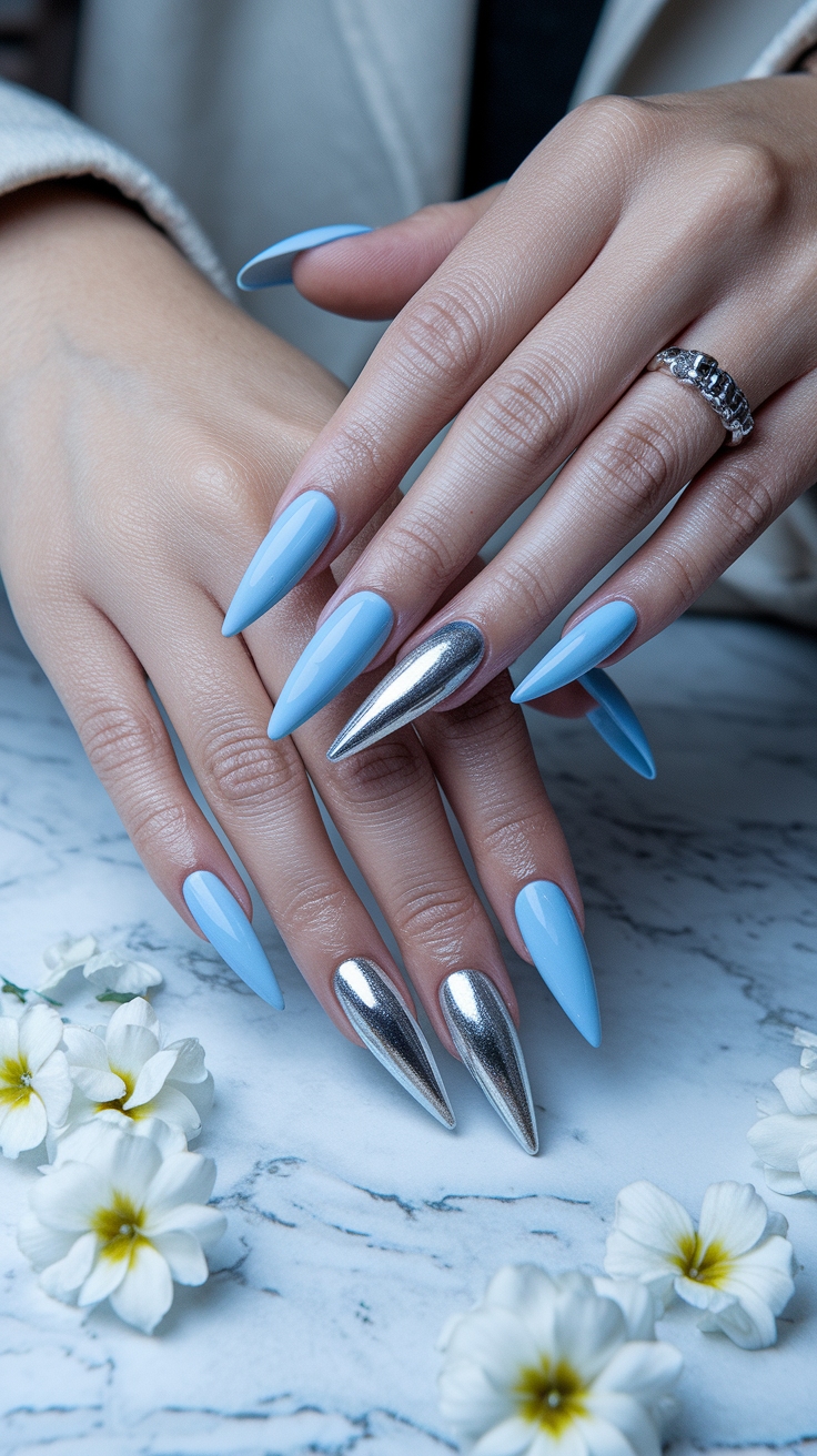 light blue nail ideas outfit idea