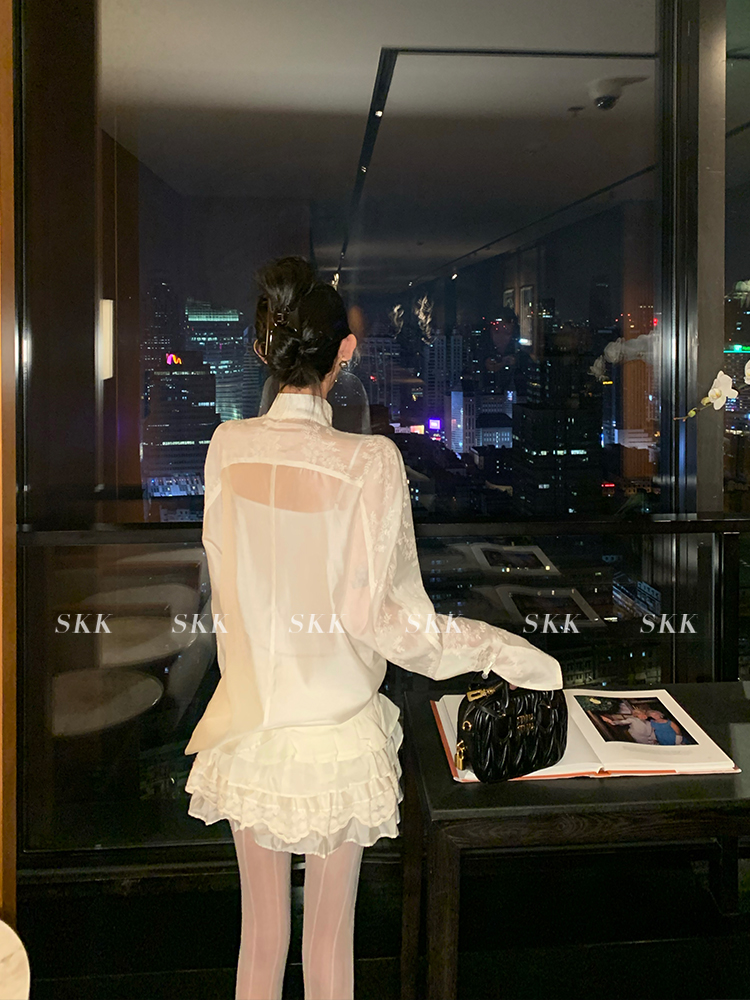 Lightweight Chinese Style Tencel Shirt and Lace Trim Skirt Set for Women - Elegant Old Money Aesthetic, Perfect for 90s and Y2K Fashion Lightweight Chinese Style Tencel Shirt and Lace Trim Skirt Set for Women - Elegant Old Money Aesthetic, Perfect for 90s and Y2K Fashion