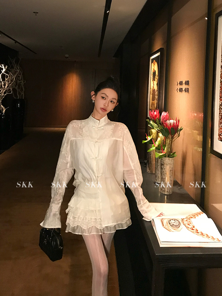Lightweight Chinese Style Tencel Shirt and Lace Trim Skirt Set for Women - Elegant Old Money Aesthetic, Perfect for 90s and Y2K Fashion Lightweight Chinese Style Tencel Shirt and Lace Trim Skirt Set for Women - Elegant Old Money Aesthetic, Perfect for 90s and Y2K Fashion