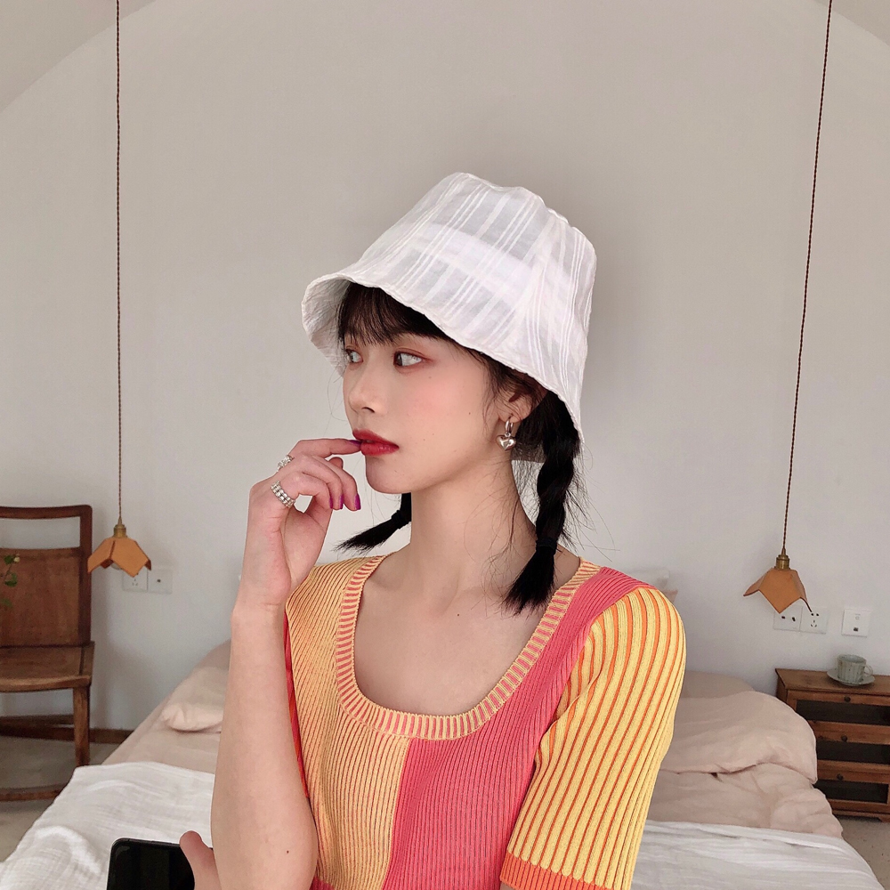 Lightweight Cotton Fisherman's Bucket Hat for Women - Breathable Spring/Summer Korean Style, Face-Slimming Design Lightweight Cotton Fisherman's Bucket Hat for Women - Breathable Spring/Summer Korean Style, Face-Slimming Design