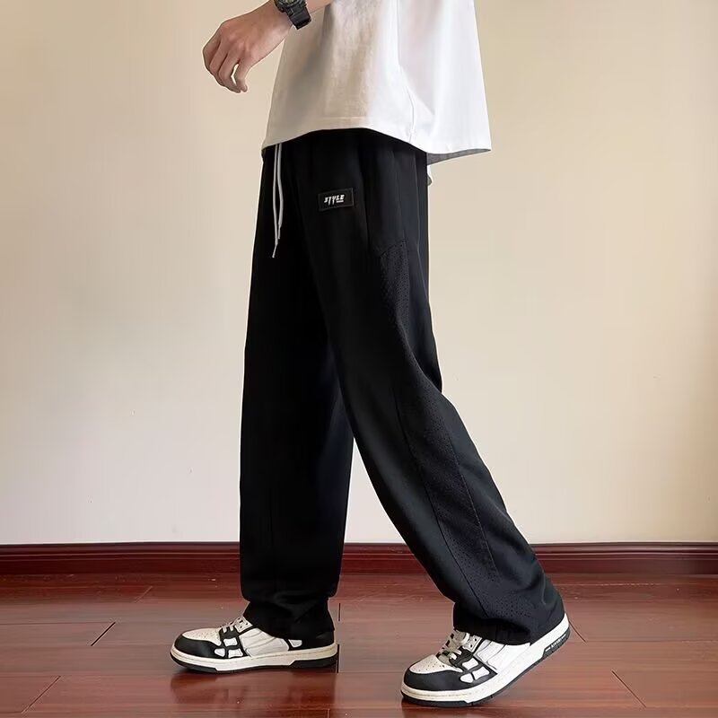 Lightweight Ice Silk Quick-Dry Mesh Casual Pants for Men, Straight Loose Fit Trousers, Summer 2025 Style