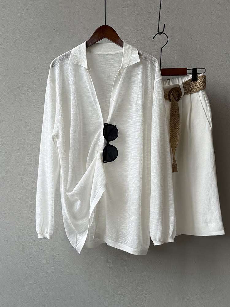 Lightweight Sheer Long Sleeve Lapel Sun Protection Cardigan for Women - Casual Loose Fit Shirt Jacket for Summer 2025 Lightweight Sheer Long Sleeve Lapel Sun Protection Cardigan for Women - Casual Loose Fit Shirt Jacket for Summer 2025