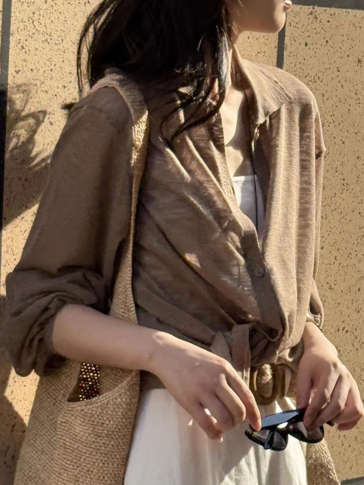 Lightweight Sheer Long Sleeve Lapel Sun Protection Cardigan for Women - Casual Loose Fit Shirt Jacket for Summer 2025 Lightweight Sheer Long Sleeve Lapel Sun Protection Cardigan for Women - Casual Loose Fit Shirt Jacket for Summer 2025