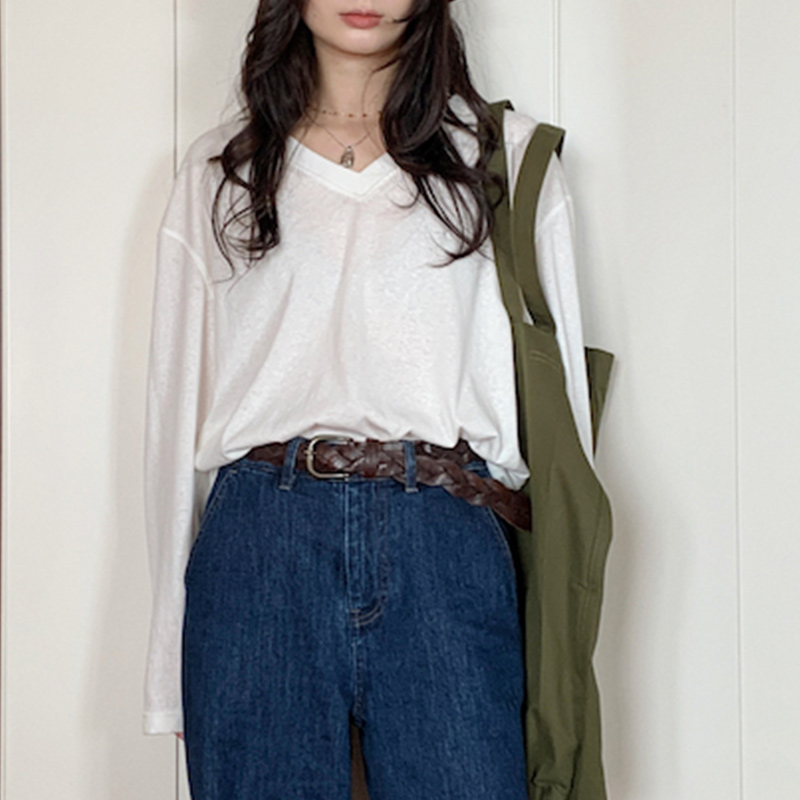 Lightweight Sun Protection V-Neck Long Sleeve T-Shirt for Women - Loose Versatile Slimming Drop Shoulder Knit Top for Summer Style