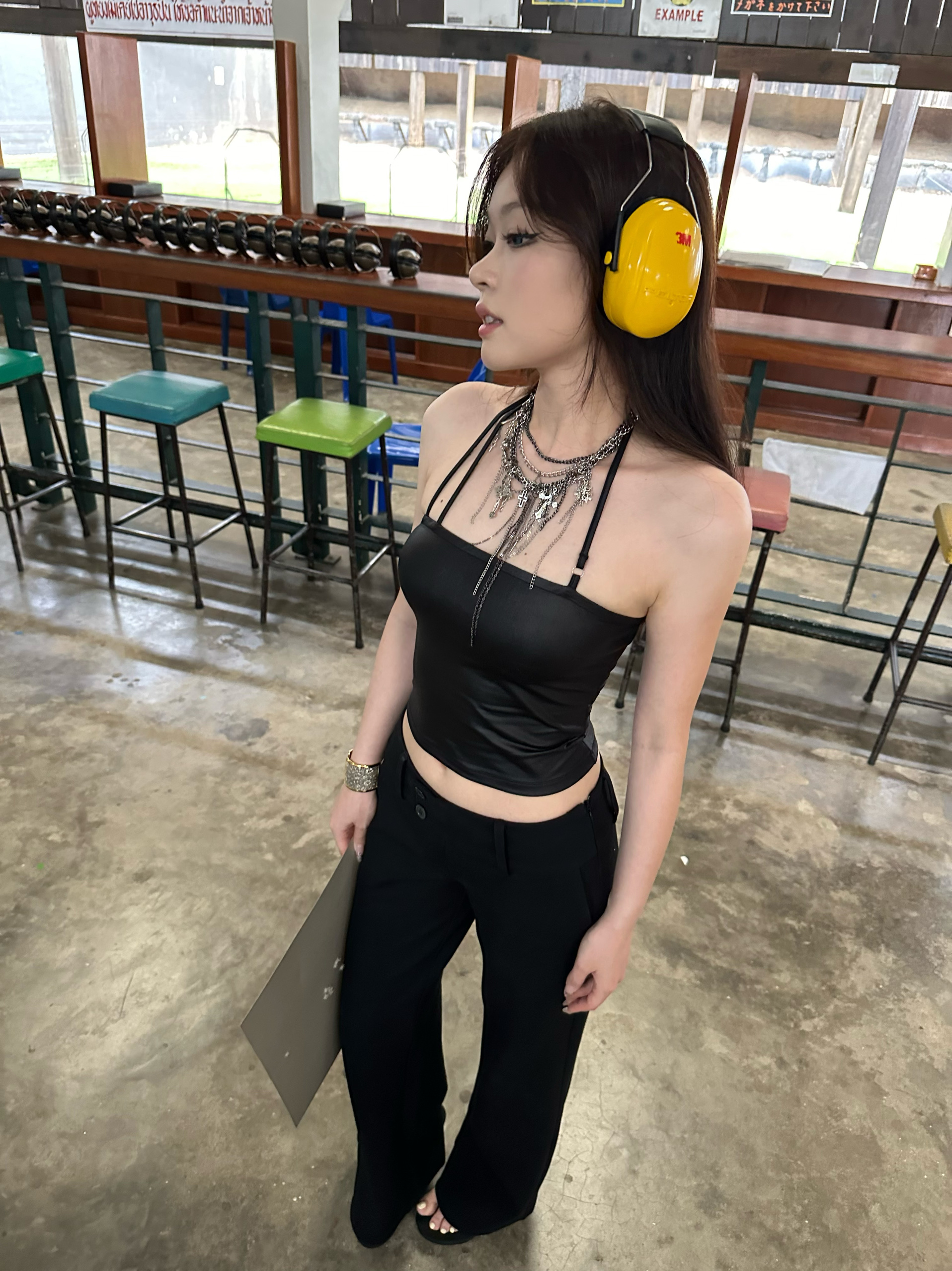 Limited Edition Killer Camisole - Black Rose Design with Faux Leather Texture, Trendy Y2K Style