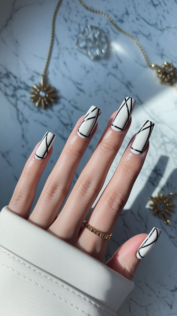 line design nail art outfit idea