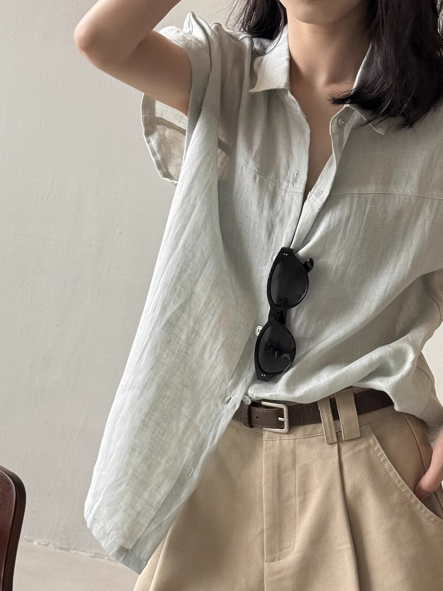 Linen Flutter Sleeve Shirt for Women - Loose & Slimming Short Sleeve Top, 2025 Summer Style, Chic High-End Fashion Linen Flutter Sleeve Shirt for Women - Loose & Slimming Short Sleeve Top, 2025 Summer Style, Chic High-End Fashion