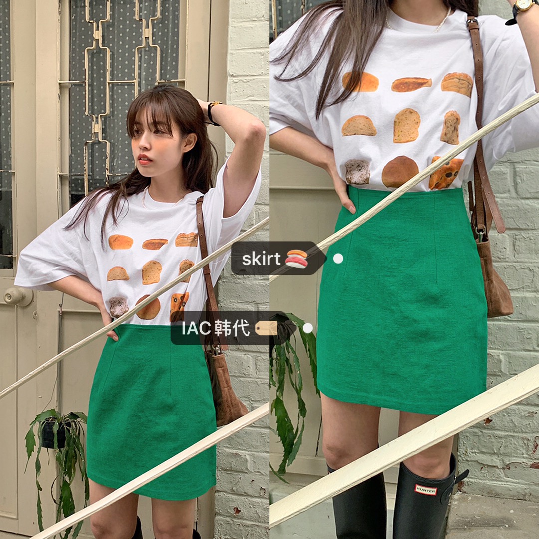 Linen Half Skirt in Lake Green - Oil Pastel Color Series, Korean Style, Vintage-Inspired Fashion