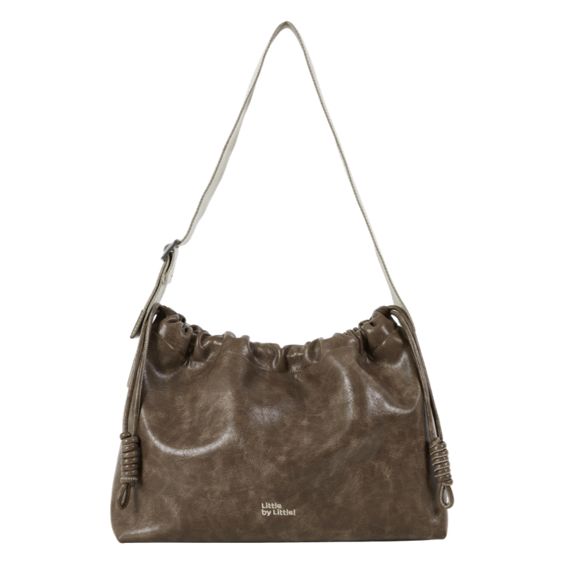 Little by Little Wide Strap Leather Drawstring Square Bag - Chic Minimalist Design, Perfect for Everyday and Y2K Style