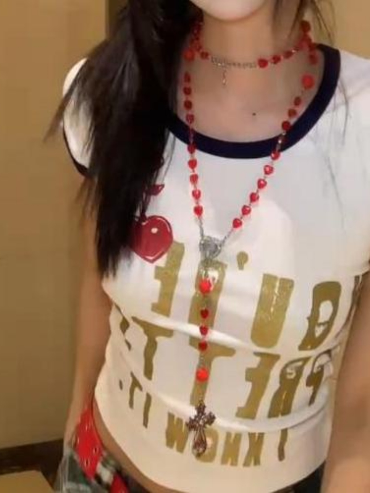 Long Angola Red Bead Cross Necklace for Zodiac Year - Gothic Y2K Aesthetic Sweater Chain Accessory Long Angola Red Bead Cross Necklace for Zodiac Year - Gothic Y2K Aesthetic Sweater Chain Accessory