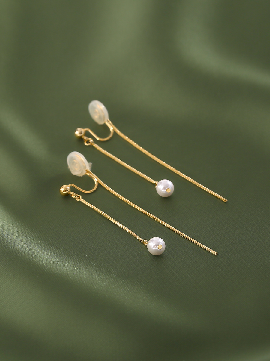 Long Pearl Tassel Ear Clips - Luxury High-End Earrings for Women, Flattering Round Face Design, No Ear Holes, Chic Style Long Pearl Tassel Ear Clips - Luxury High-End Earrings for Women, Flattering Round Face Design, No Ear Holes, Chic Style