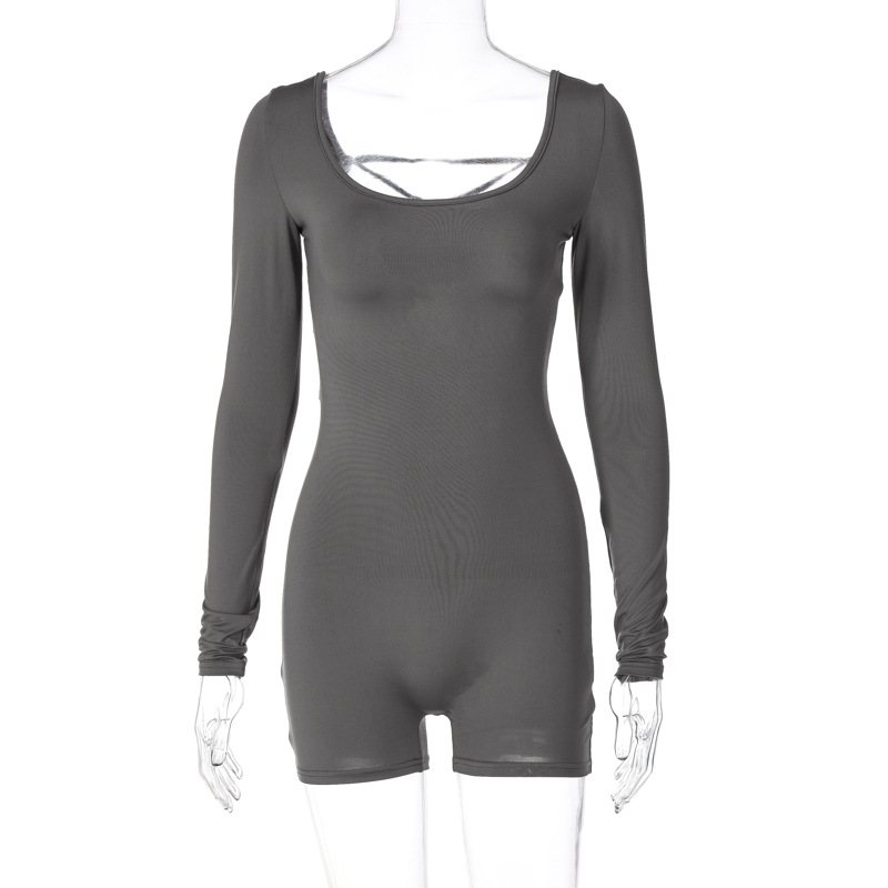 Long Sleeve U-Neck Tie Hollow Back Tight-Fitting Sports Yoga Jumpsuit for Women - Spring Summer Style, European American Fashion Long Sleeve U-Neck Tie Hollow Back Tight-Fitting Sports Yoga Jumpsuit for Women - Spring Summer Style, European American Fashion