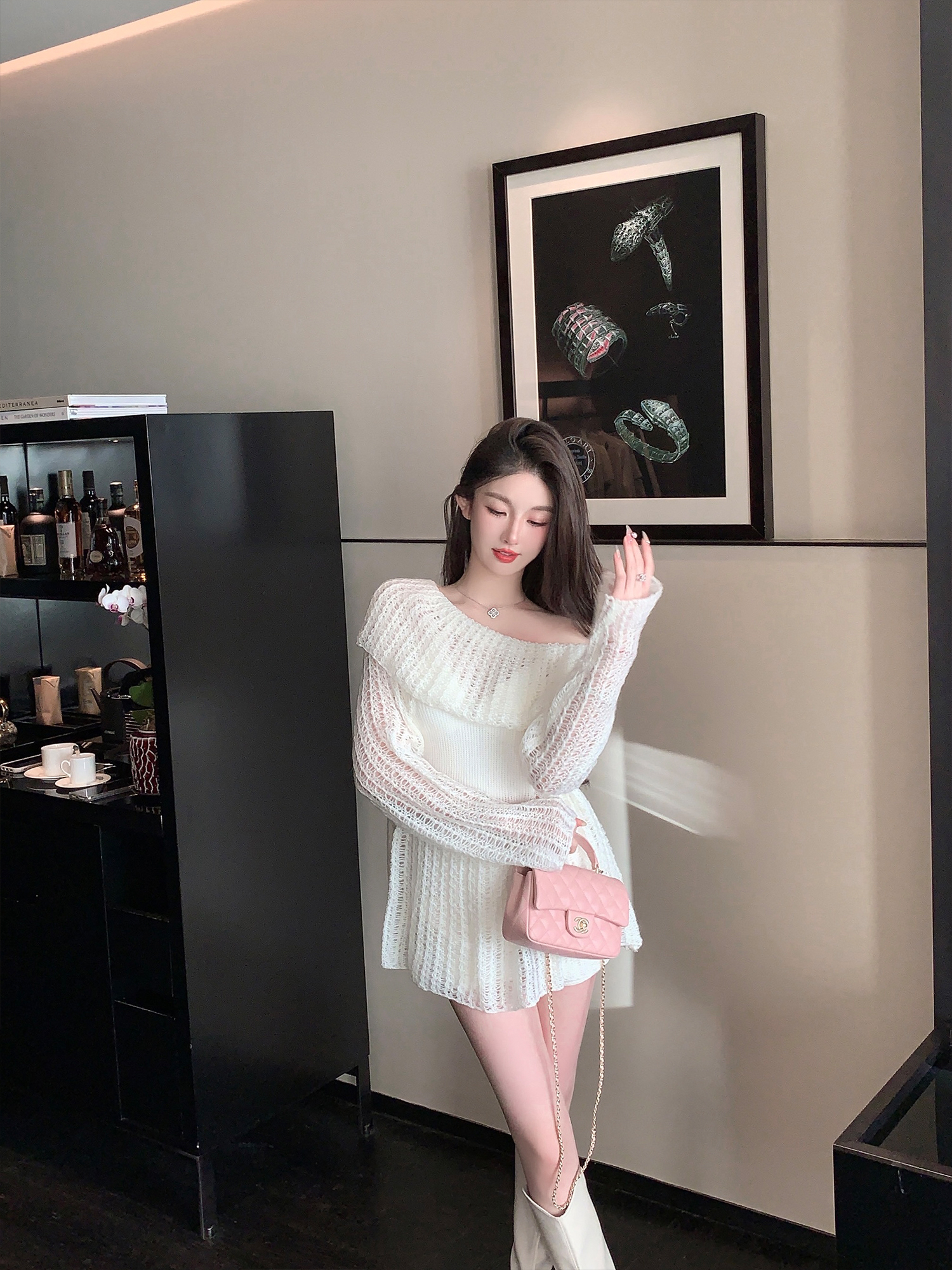 Loose Elegant Hollow Shoulder White Sweater for Women - Soft Knitted Cardigan in Trendy Lazy Style Loose Elegant Hollow Shoulder White Sweater for Women - Soft Knitted Cardigan in Trendy Lazy Style