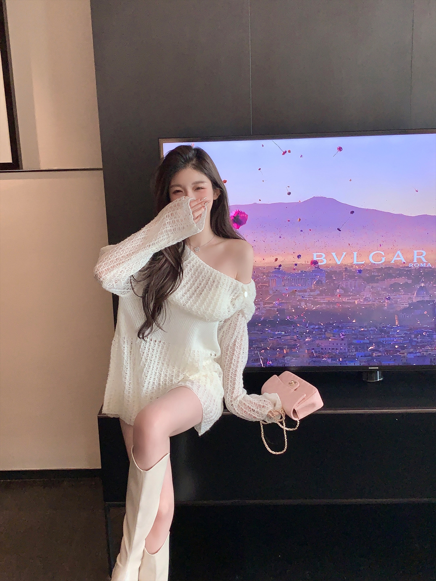 Loose Elegant Hollow Shoulder White Sweater for Women - Soft Knitted Cardigan in Trendy Lazy Style Loose Elegant Hollow Shoulder White Sweater for Women - Soft Knitted Cardigan in Trendy Lazy Style