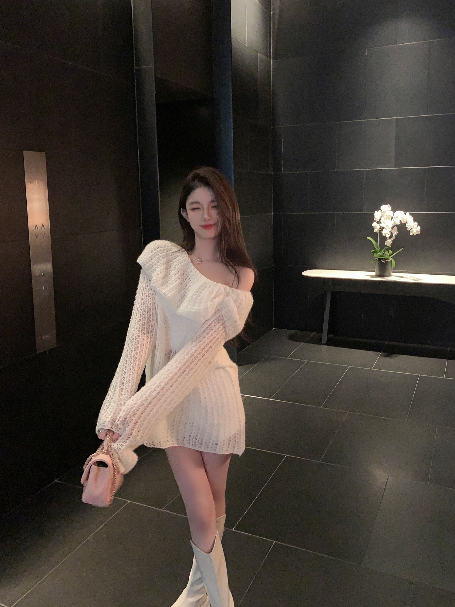 Loose Elegant Hollow Shoulder White Sweater for Women - Soft Knitted Cardigan in Trendy Lazy Style Loose Elegant Hollow Shoulder White Sweater for Women - Soft Knitted Cardigan in Trendy Lazy Style