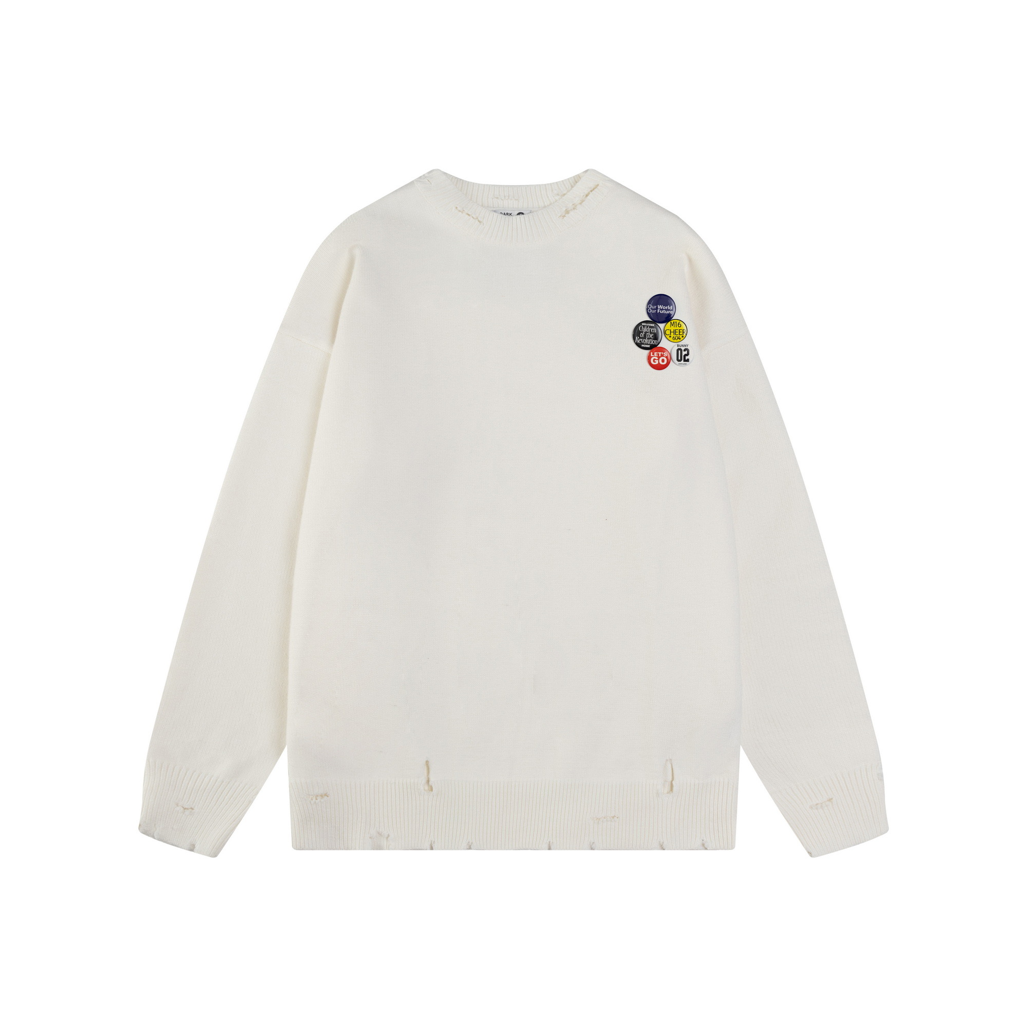 Loose-Fit Round Neck Knitted Sweater with Badge Hole - Versatile Casual Winter Sweater for Couples