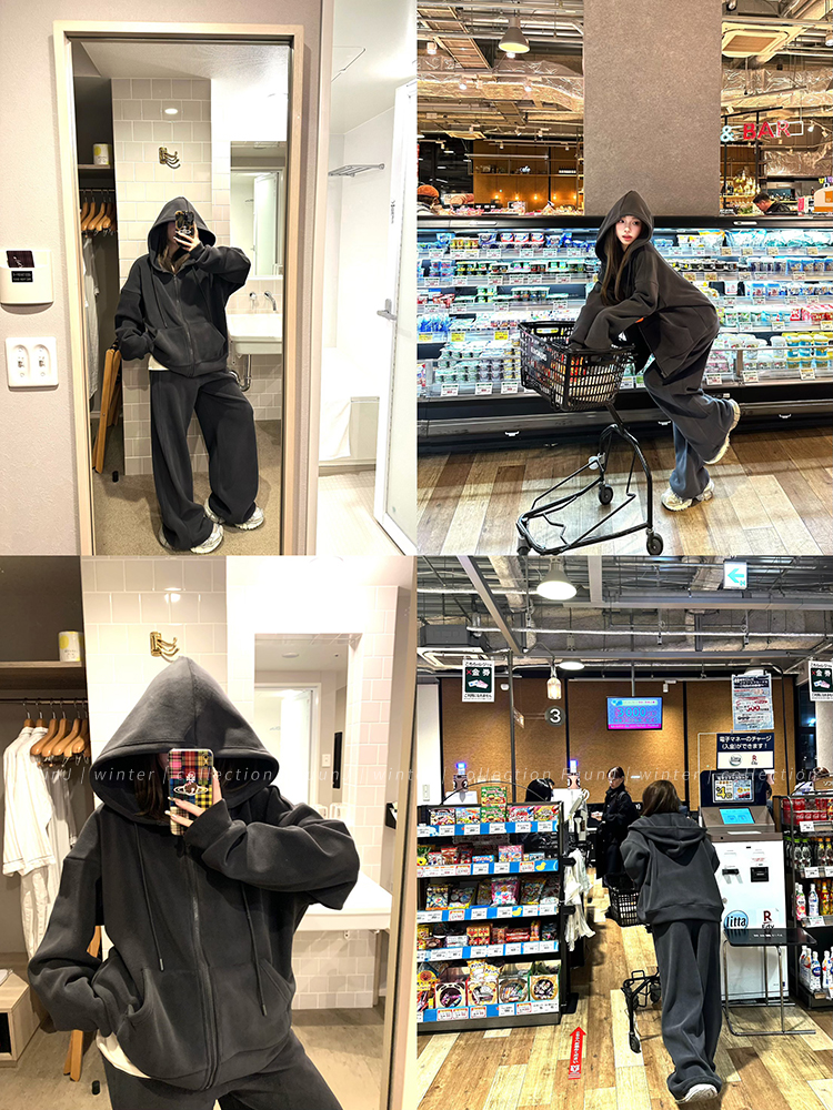 Loose Thick Hooded Cardigan Sweatshirt Jacket for Women - Retro American Casual Style for Winter Comfort Loose Thick Hooded Cardigan Sweatshirt Jacket for Women - Retro American Casual Style for Winter Comfort