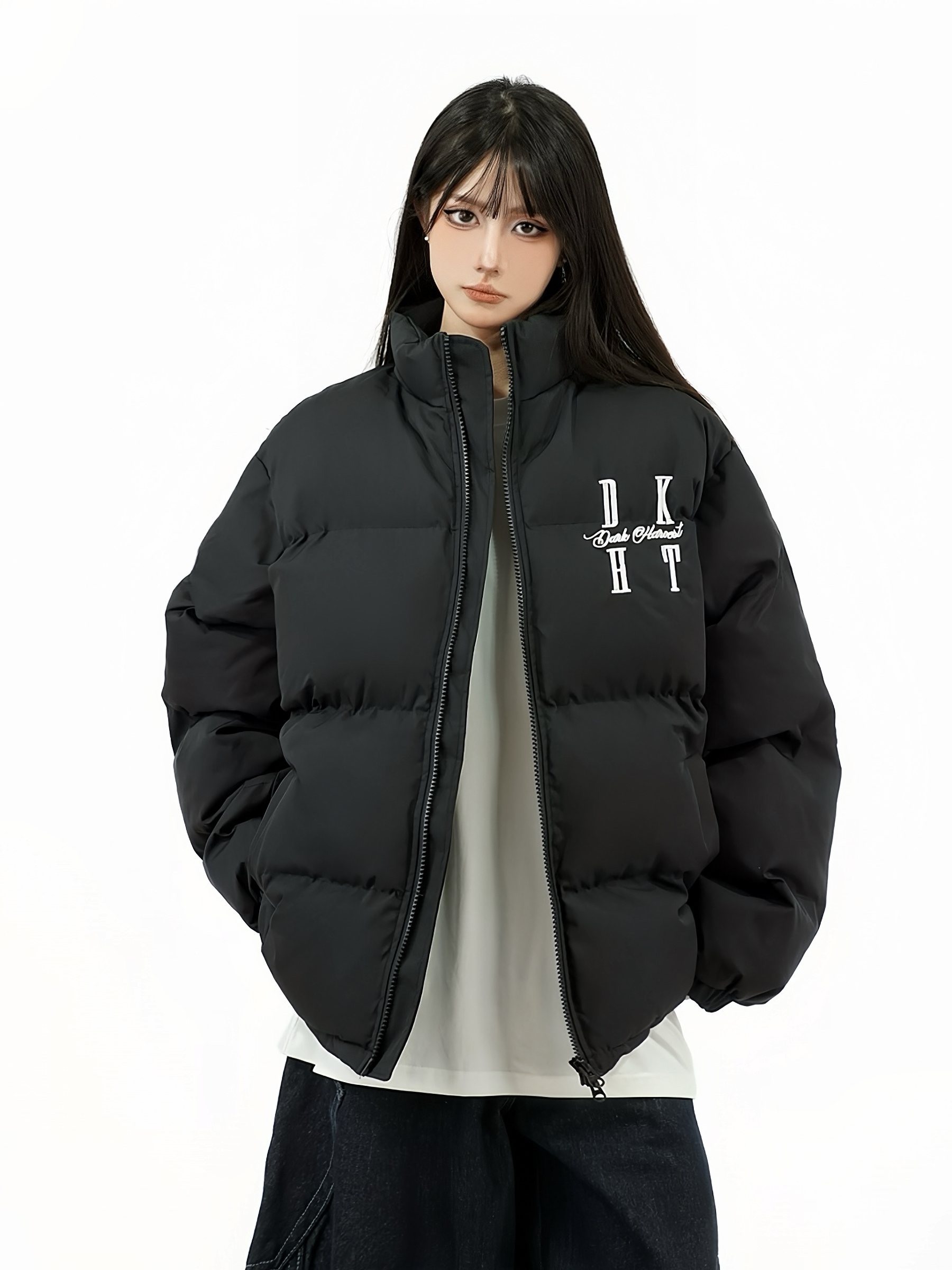 Loose Unisex Bread Jacket with Letter Embroidery â€“ Thick Cotton Winter Coat for Couples, National Trend Fashion Outerwear