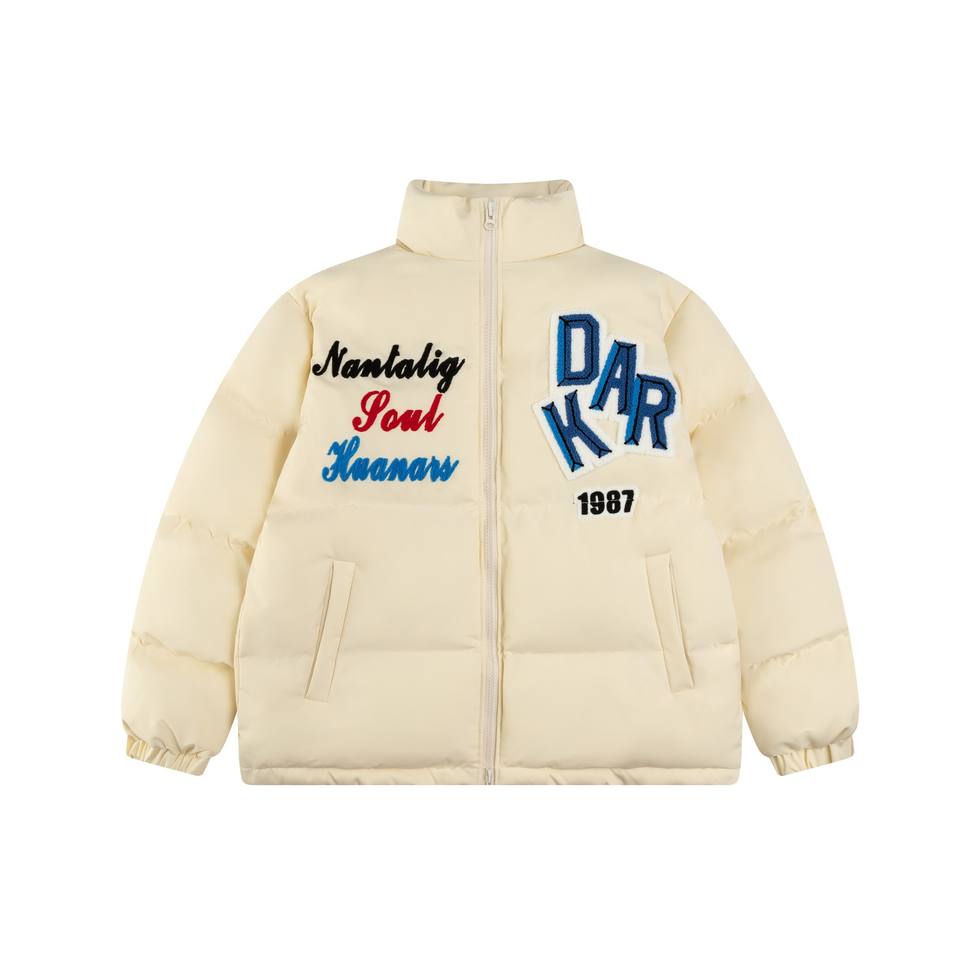 Loose Unisex Winter Puffer Jacket with Letter Embroidery - Thick Fleece Coat for Couples in National Trend Style Loose Unisex Winter Puffer Jacket with Letter Embroidery - Thick Fleece Coat for Couples in National Trend Style