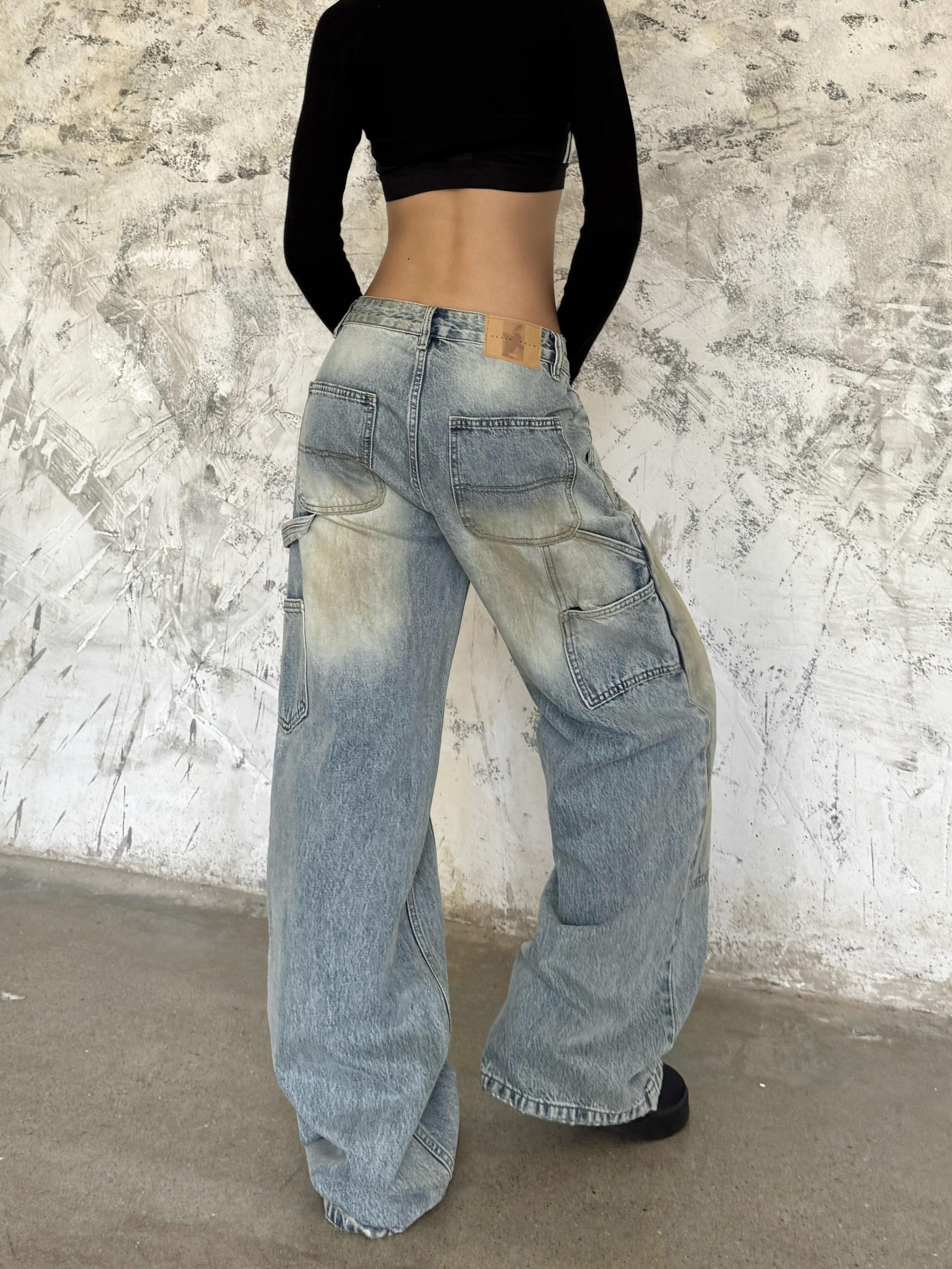 Loose Wide Leg Deconstructed Patchwork Denim Pants in Yellow Mud - Vintage Style 90s Inspired Spicy Girl Design Loose Wide Leg Deconstructed Patchwork Denim Pants in Yellow Mud - Vintage Style 90s Inspired Spicy Girl Design