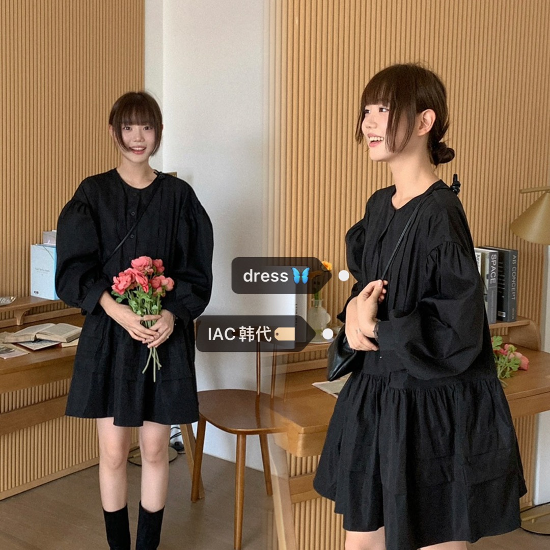 Luxury Dark Pleated Button Cake Dress - Elegant Korean Style for Special Occasions, Perfect for 90s and Y2K Fashion Lovers